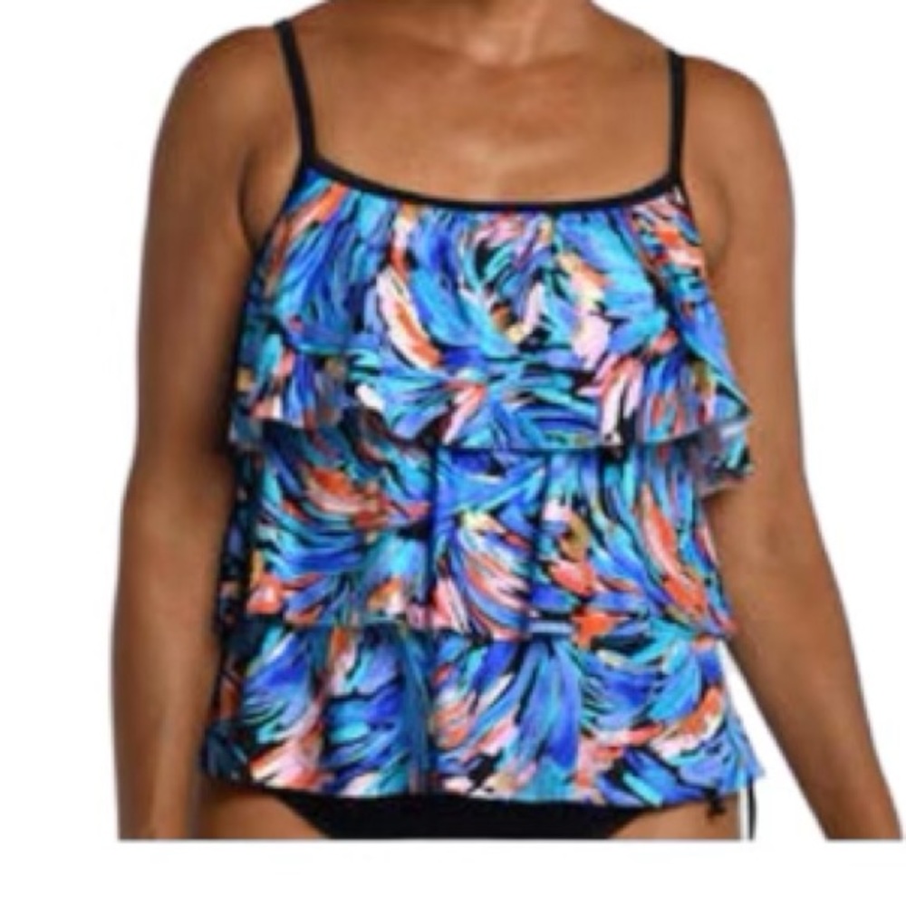 NEW Maxine of Hollywood feather & flair triple tiered tankini swim top